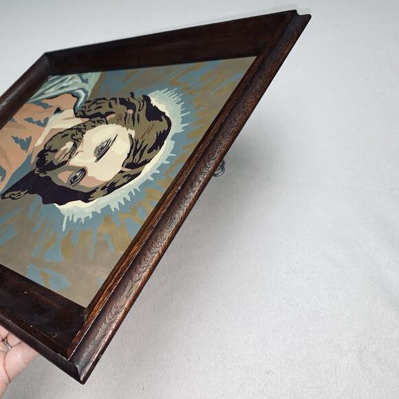 Vtg Jesus Paint By Number Art Completed Real Wood Frame PBN Painting 1958 Good - Picture 6 of 9